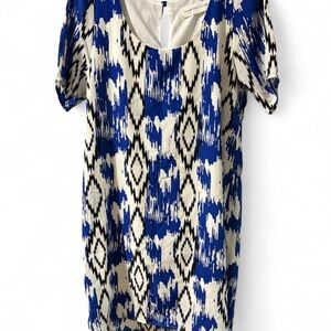 Peach Love California Blue and White Patterned Dress